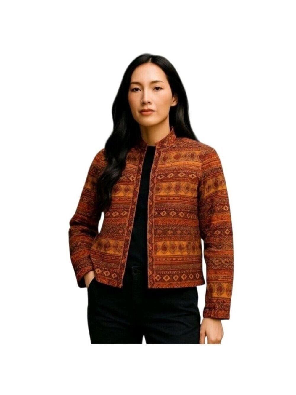 August Max Orange Southwestern Open Front Blazer Jacket M